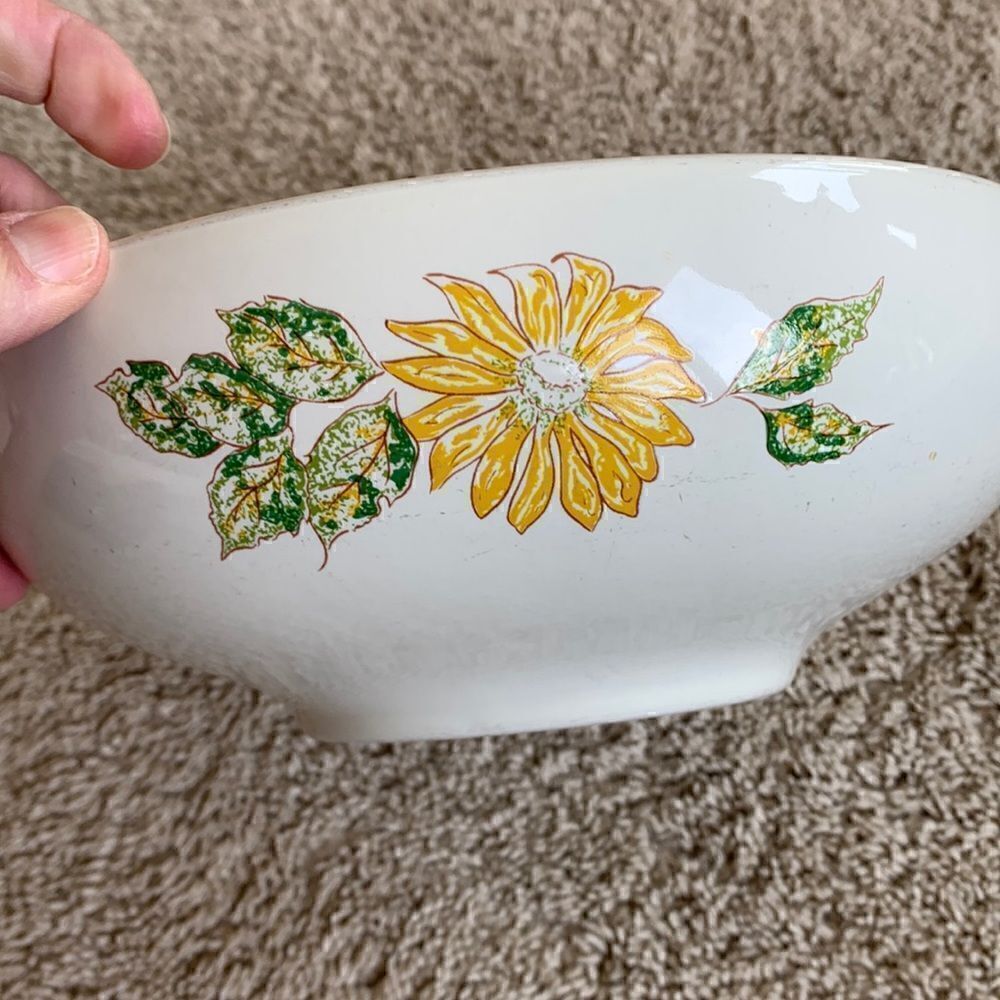 Daisy Flower Vintage Ceramic Bowl Yellow White Grannycore Cottagecore‎